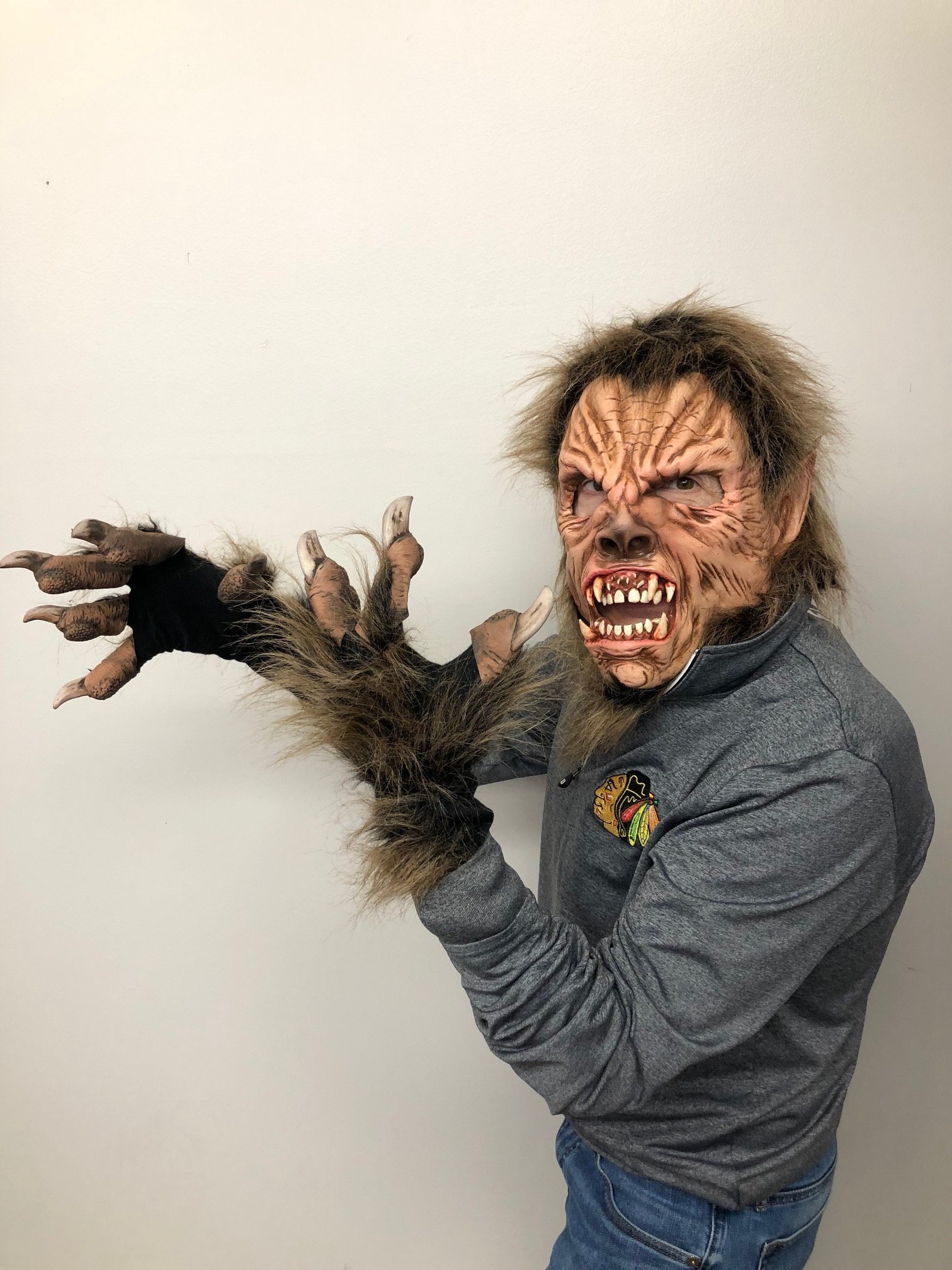 Ultra-Deluxe Man-Wolf Werewolf Costume Kit with Manwolf Latex Mask, Brown  Faux Fur Collar and Brown Werewolf Hands | Costumes 4 Less
