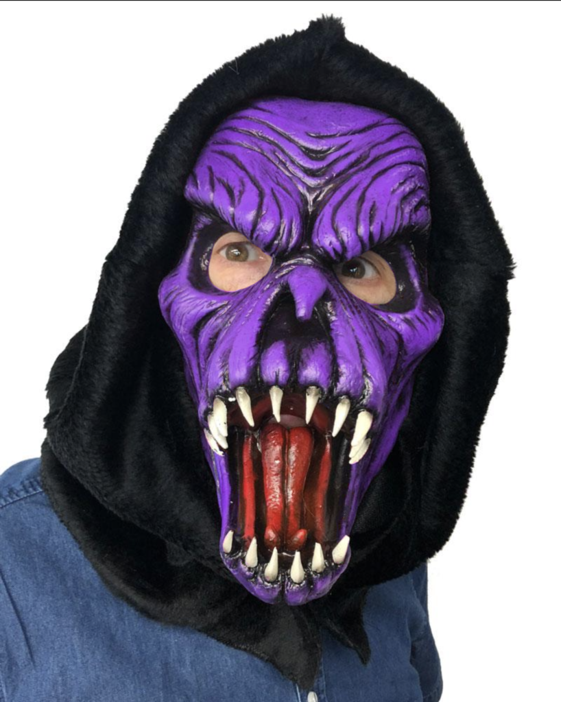 Collectors Edition Purple Fang Face 2020 with Plush hood, Fanged Latex Face Mask